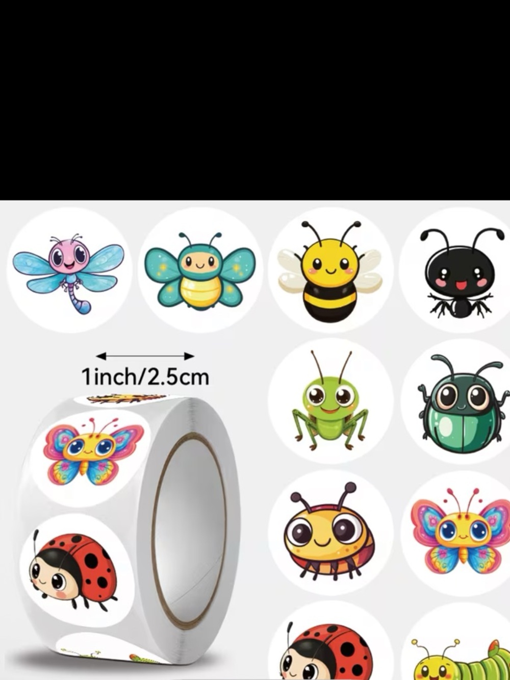 Sticker Roll - cute bugs roll of 100